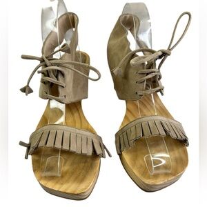 Purification Garcia 39 US 8.5~9 wood sandal architectural heel fringe suede $328